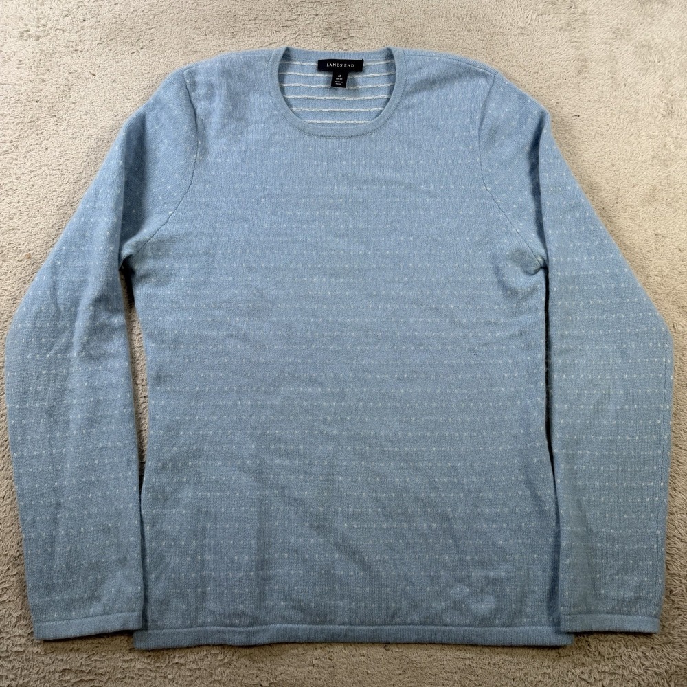 Lands End Sweater Womens Medium Blue 100% Cashmere Pullover Crewneck Soft